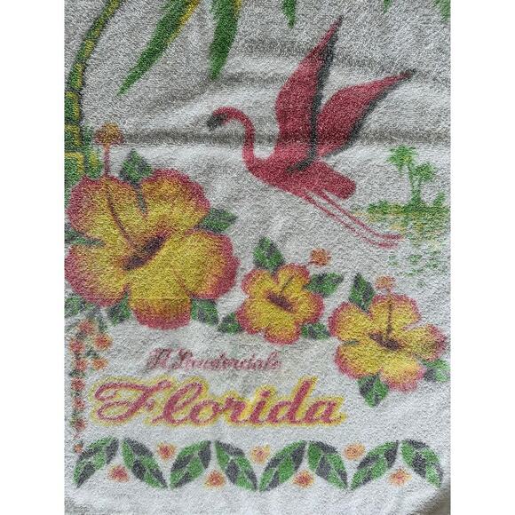 Vintage Ft Lauderdale Florida bird hibiscus small bath towel - Picture 6 of 7